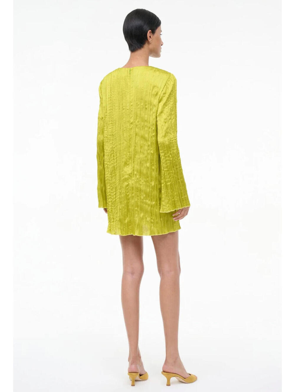 NWT Staud Kona Crinkle Satin Pleated Long Sleeve Mini Dress Tunic Shirt Small - Picture 7 of 9
